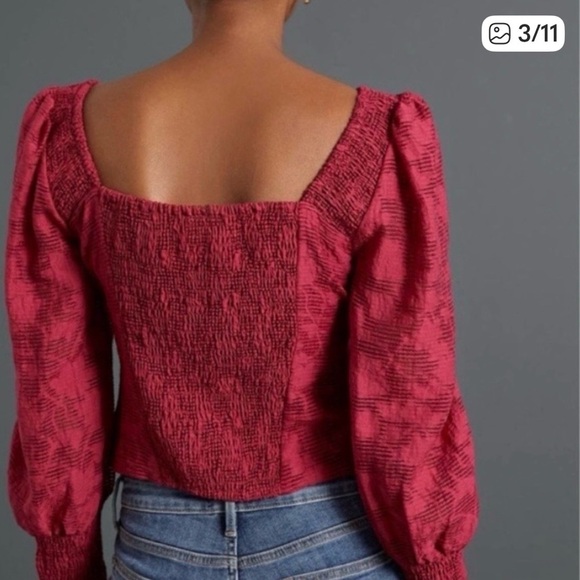 Anthropologie Textured Puff-Sleeve Blouse - Picture 3 of 8